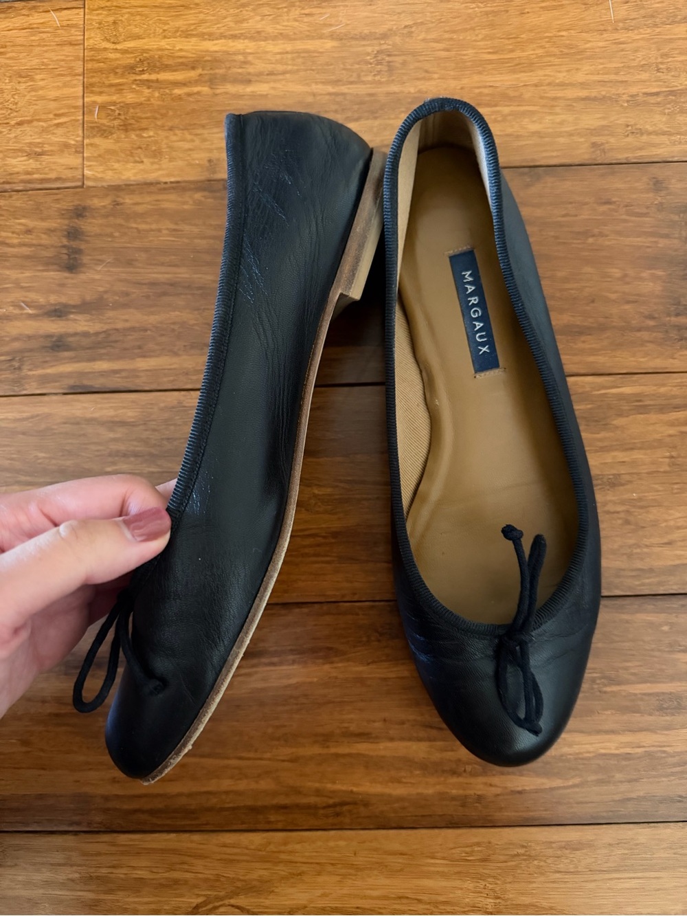 Margaux Demi black Leather Bow Ballet Flats - Picture 2 of 7